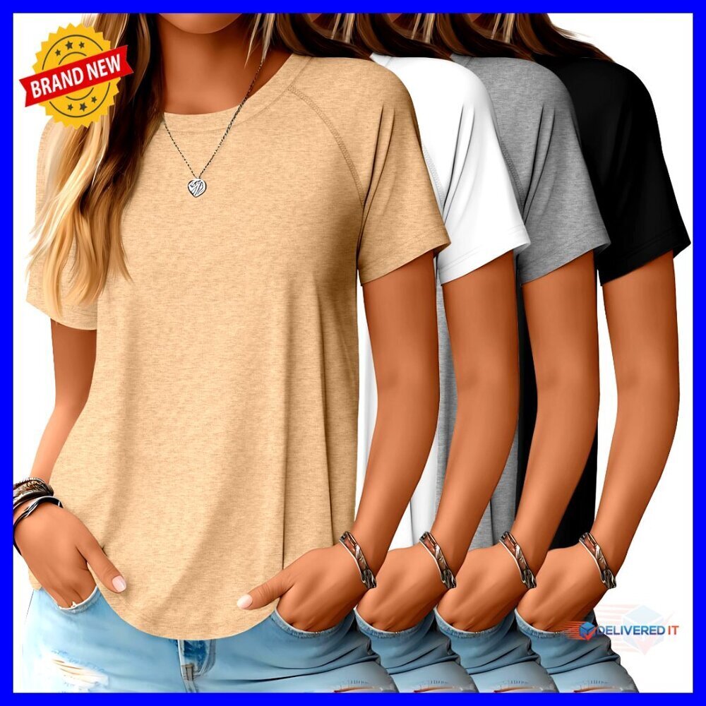Short Sleeve Tunic Tops Loose Fit Side Split Hem Casual Summer Tee Shirts